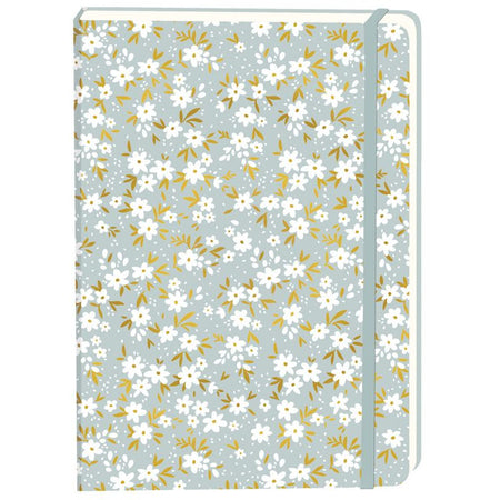 Bureau - Carnet fleurs blanches a5 ligne 92pages sc gris