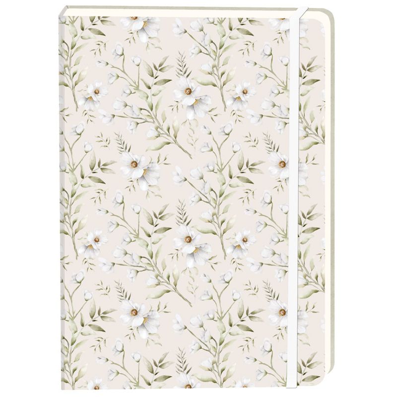 Office - Carnet fleurs blanches ligne a5 92 pages sc crème