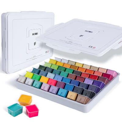 HIMI - Gouache 56 couleurs 30gr néon et boîte mtl blanc