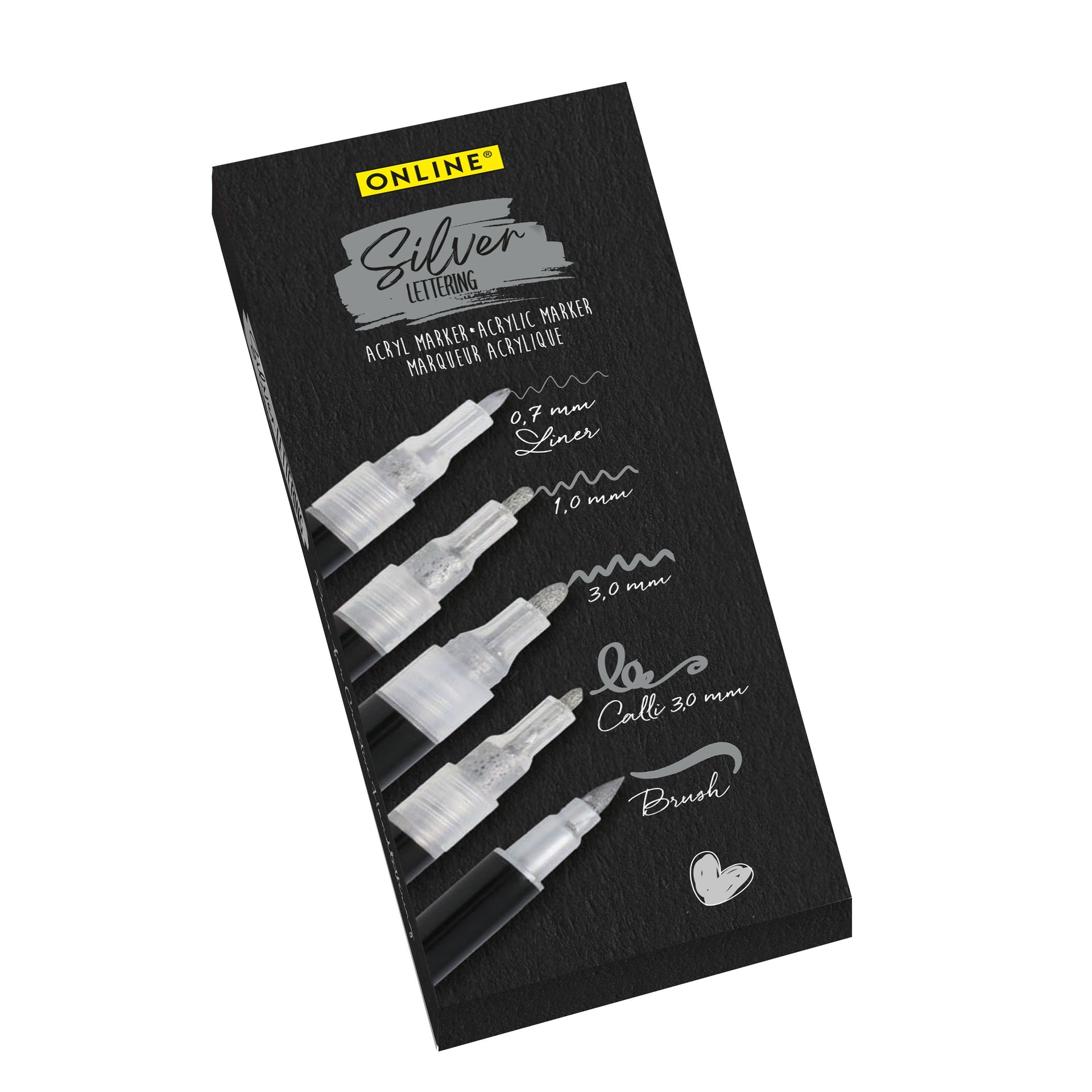 Eurostyle SRL - Marqueur acrylique lettrage en ligne 5 largeurs argent