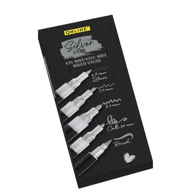 Online -  Acrylmarker  lettering 5 breedtes zilver
