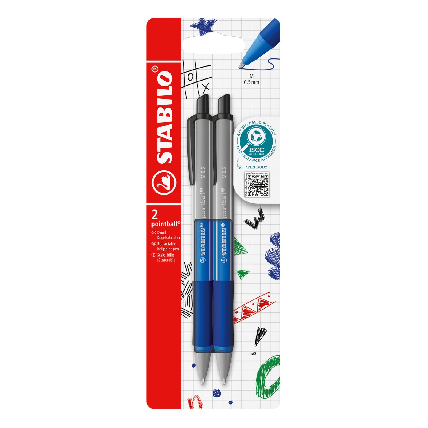 Stabilo -  Balpen pointball colorful bl blist à 2st