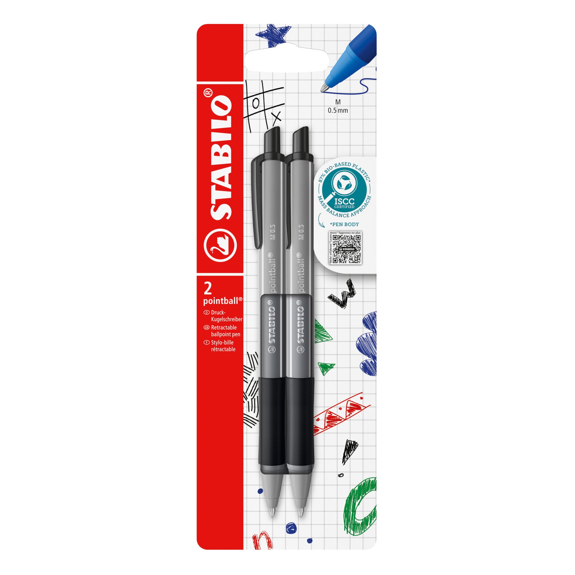 Stabilo -  Balpen pointball colorful zw blist à 2st