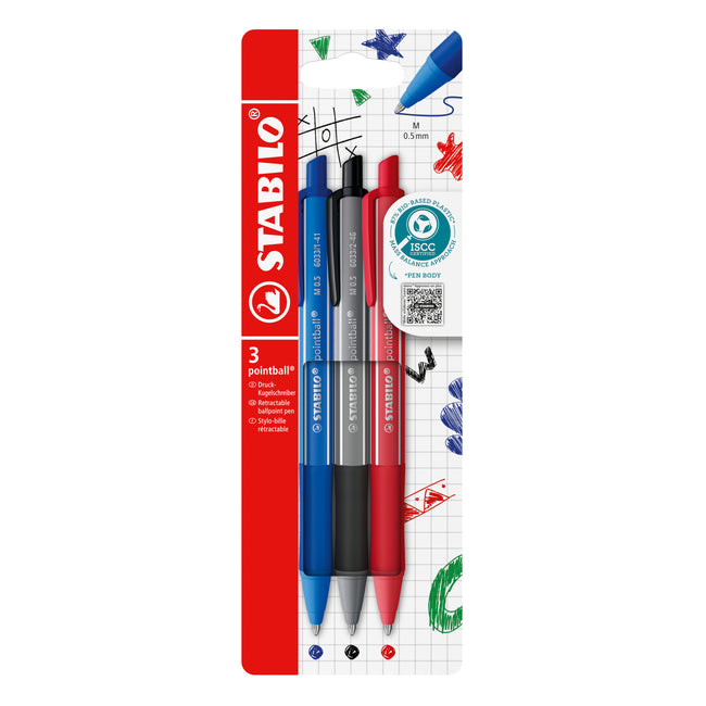 Stabilo -  Balpen pointball colorful ass blist à 3st