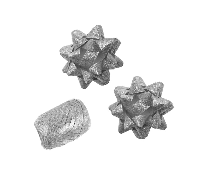 Haza -  Polyband combi set glitter zilver 1 ei 2 rozet | 25 stuks