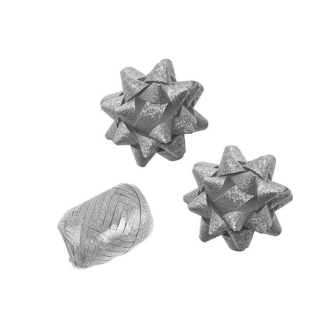 Haza -  Polyband combi set glitter zilver 1 ei 2 rozet | 25 stuks