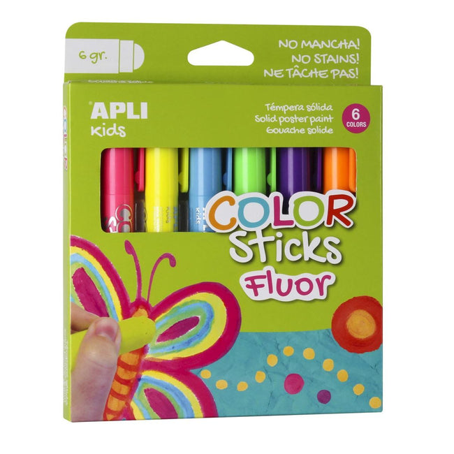 Apli -  Kids color sticks fluor, blister met 6 stuks