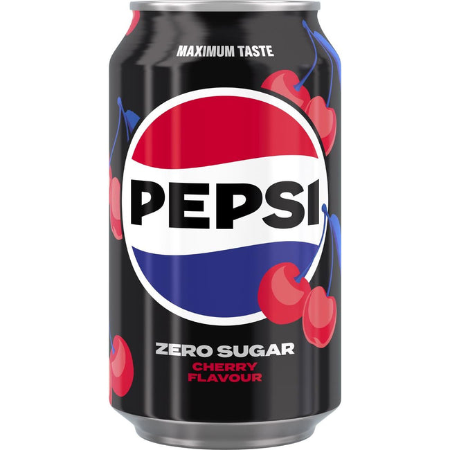 Pepsi - Zero Sugar Cherry frisdrank, blik van 33 cl, pak van 24 stuks