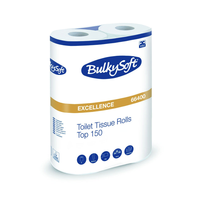 Bulkysoft - Excellence Toilettenpapier, 4-lagig, 150 Blatt, Packung mit 6 Rollen
