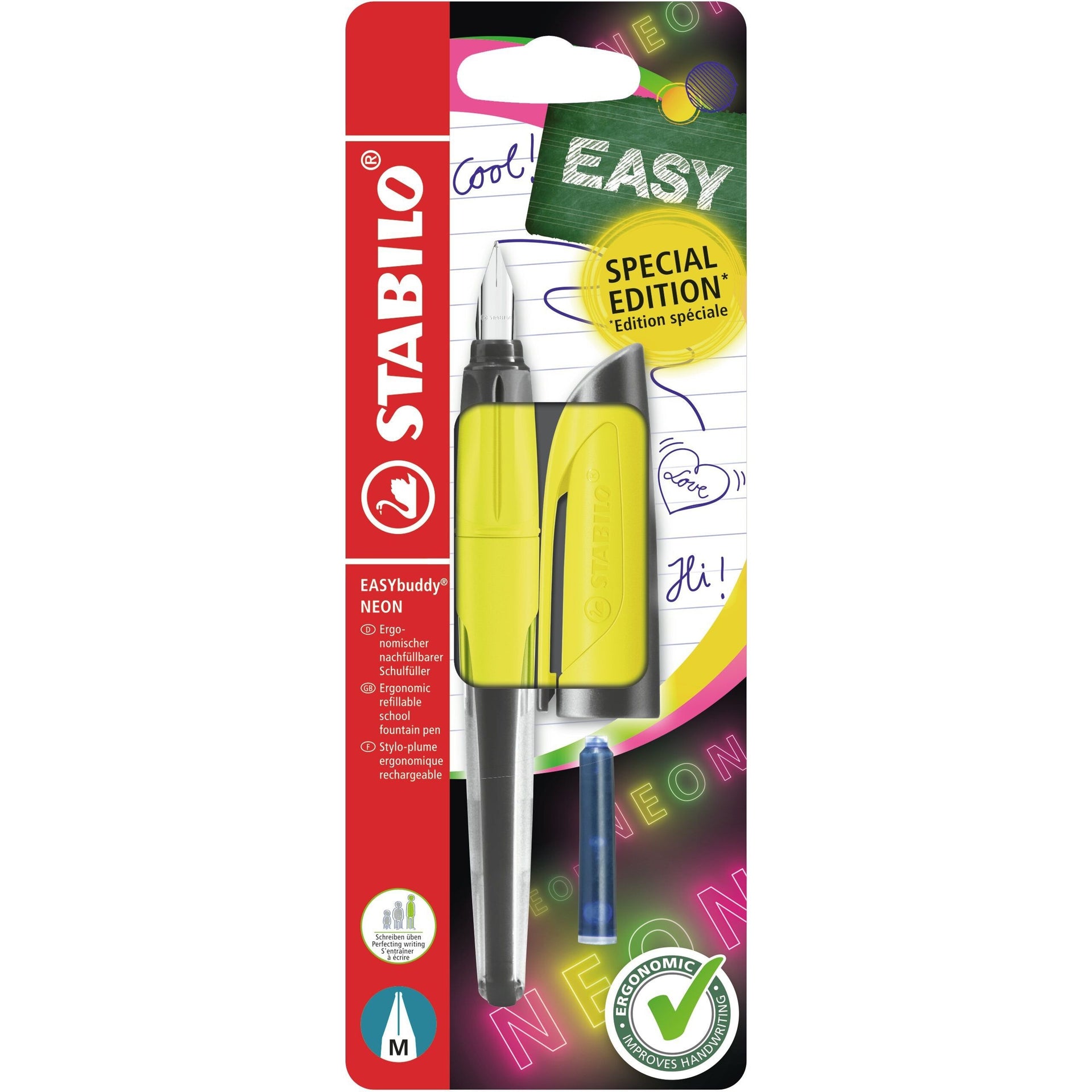 Stabilo -  Vulpen easybuddy m neon geel blister à 1st