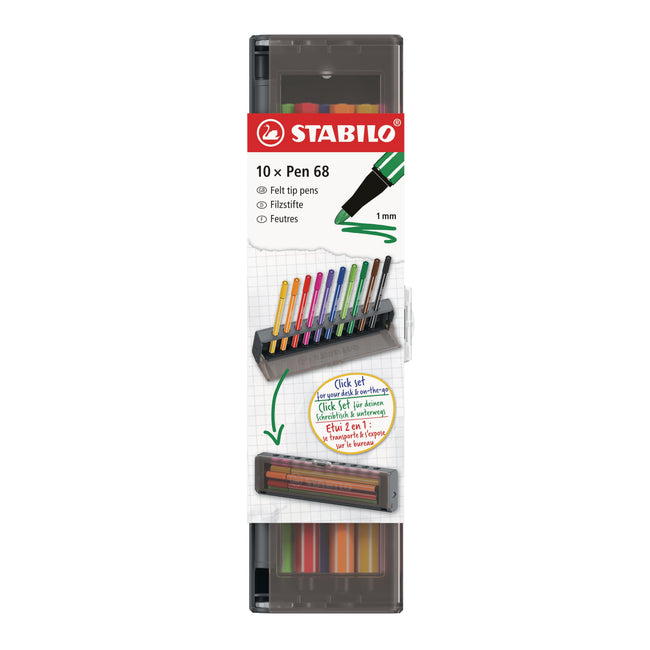 Stabilo -  Viltstift pen 68 m clickset à 10 kleuren
