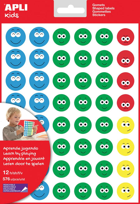 Apli Kids - Autocollants de récompense pour enfants Happy Smile, grand, blister de 12 feuilles