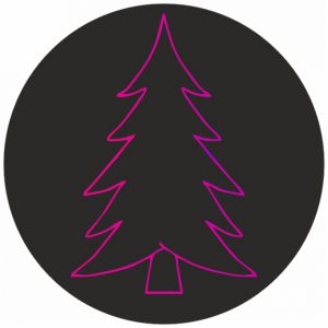 Timmers - Tas Etiket / Sticker Kerst: 'Kerstboom' 90mm mat zwart met metallic magenta 200 stuks