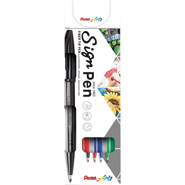 Pentel - Sign Pen S520, Blister mit 4 Stück in verschiedenen Farben