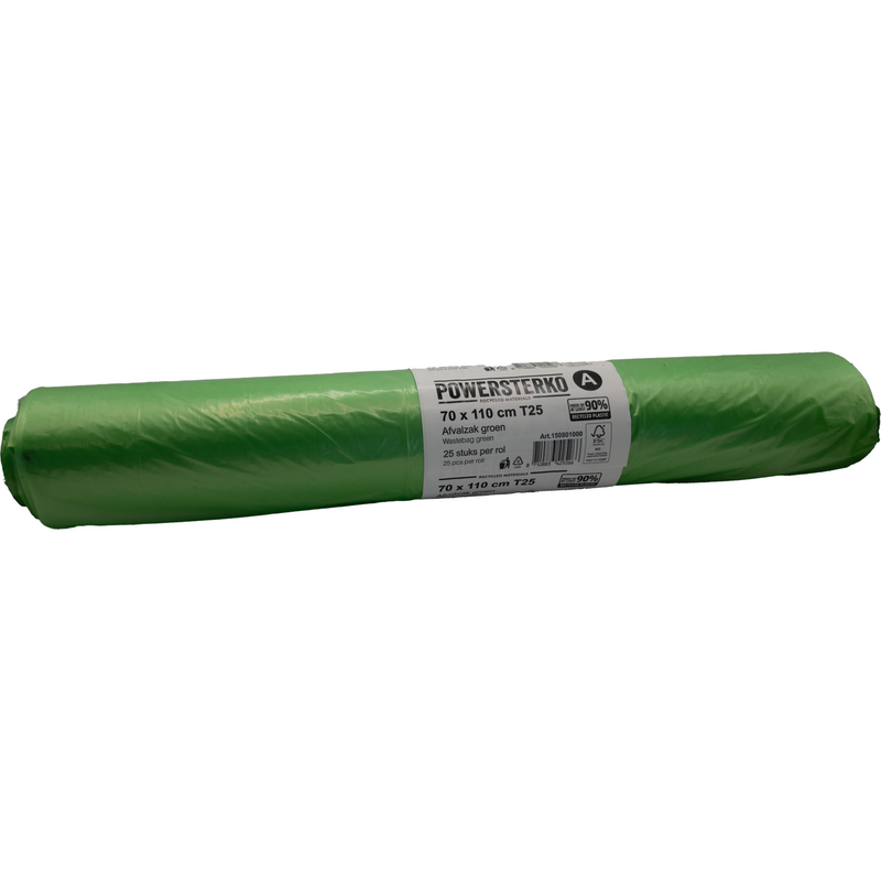 PowerSterko -  Afvalzak | Gerecycled LDPE | 70x110cm | T25 | groen | 250 stuks
