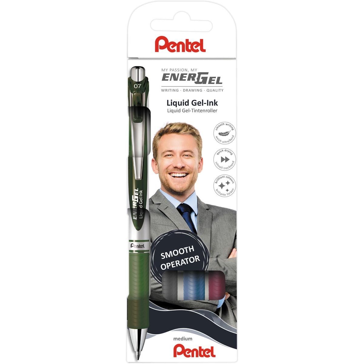 Pentel - Roller Energel RT BL77, étui de 4 pièces, assorti