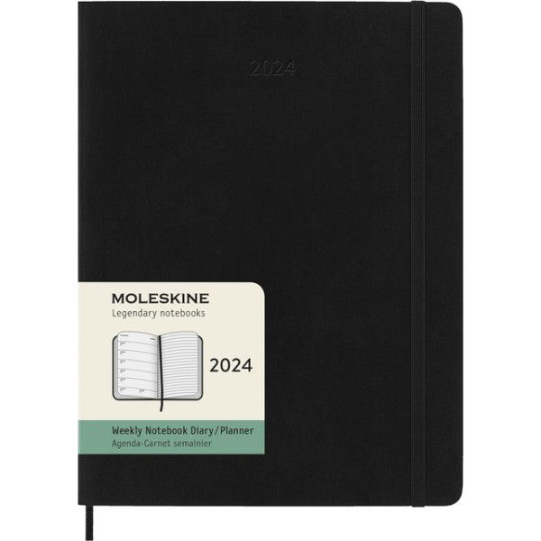 Agenda 2024 Moleskine 12m Planer Weekly 7day/1 Seite extra großes 190x250mm Weichschutz Schwarz