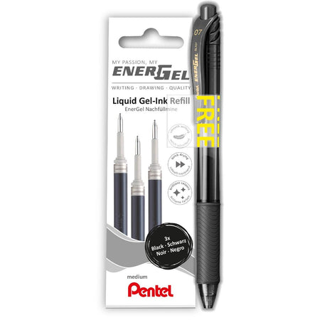 Pentel - Recharge pour graveur gel LR7 Energel avec stylo gel offert moyen noir blister de 3 pièces
