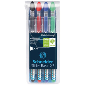 Schneider -  balpen Slider Basic, extra breed, geassorteerde kleuren, etui van 3 + 1 gratis