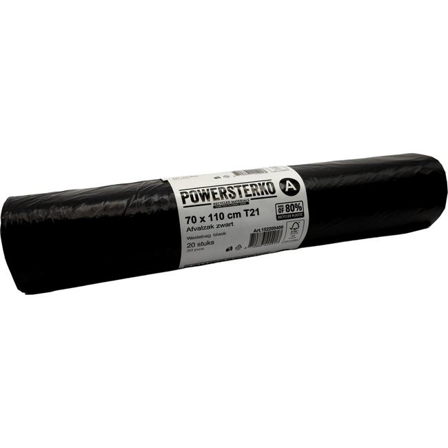 PowerSterko -  Afvalzak | Gerecycled LDPE | 70x110cm | T21 | zwart | 500 stuks