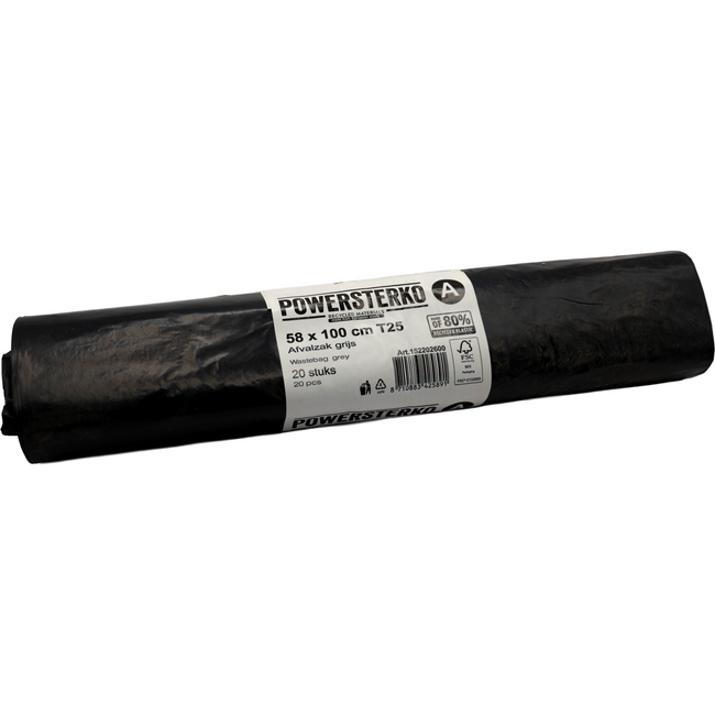 PowerSterko -  Afvalzak | Gerecycled LDPE | T25 | grijs | 500 stuks
