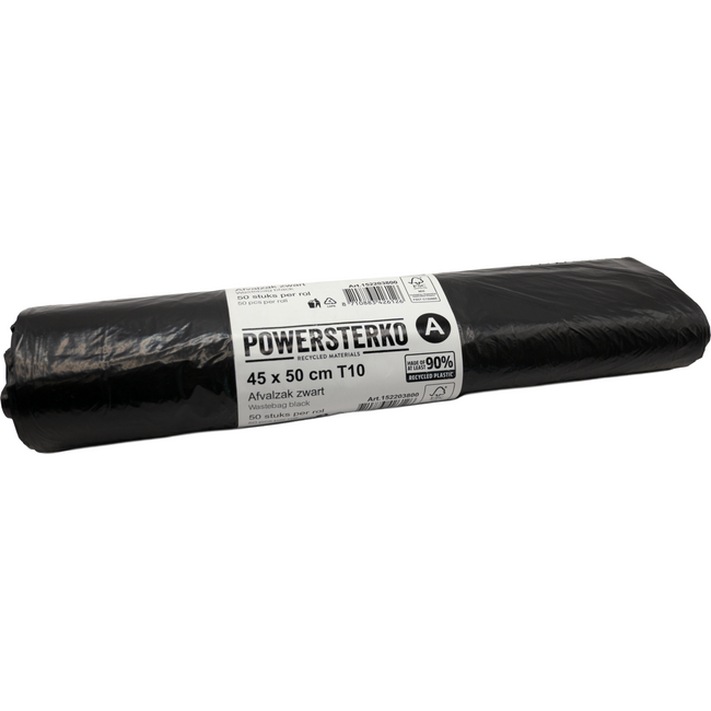 PowerSterko -  Afvalzak | Gerecycled LDPE | 45x50cm | T10 | zwart | 2500 stuks