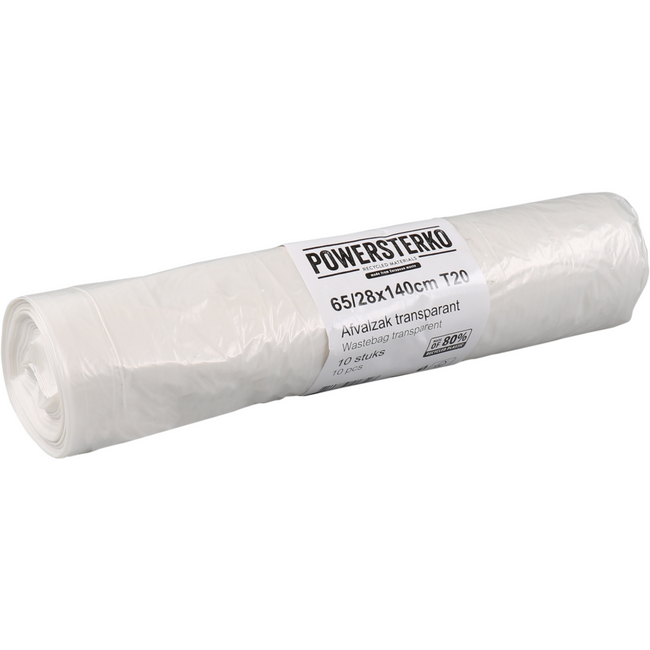 PowerSterko - Afvalzak | Gerecycled LDPE | 65/ 28x140cm | T20 | transparant | 200 stuks