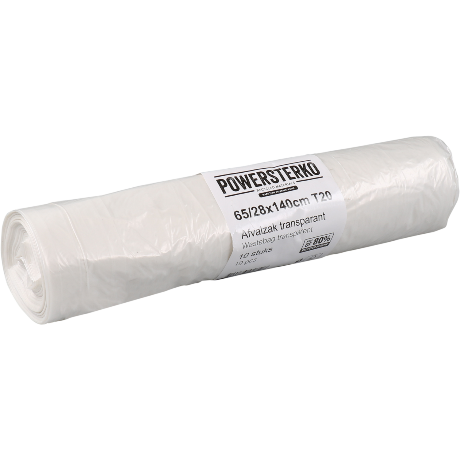 PowerSterko - Sac poubelle | PEBD recyclé | 65/ 28x140cm | T20 | transparent | 200 pièces