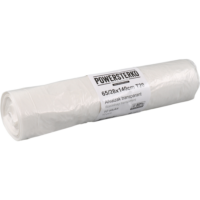 PowerSterko -  Afvalzak | Gerecycled LDPE | 65/ 28x140cm | T20 | transparant | 200 stuks