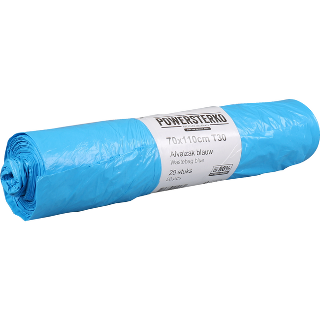 PowerSterko -  Afvalzak | Gerecycled LDPE | 70x110cm | T30 | blauw | 300 stuks