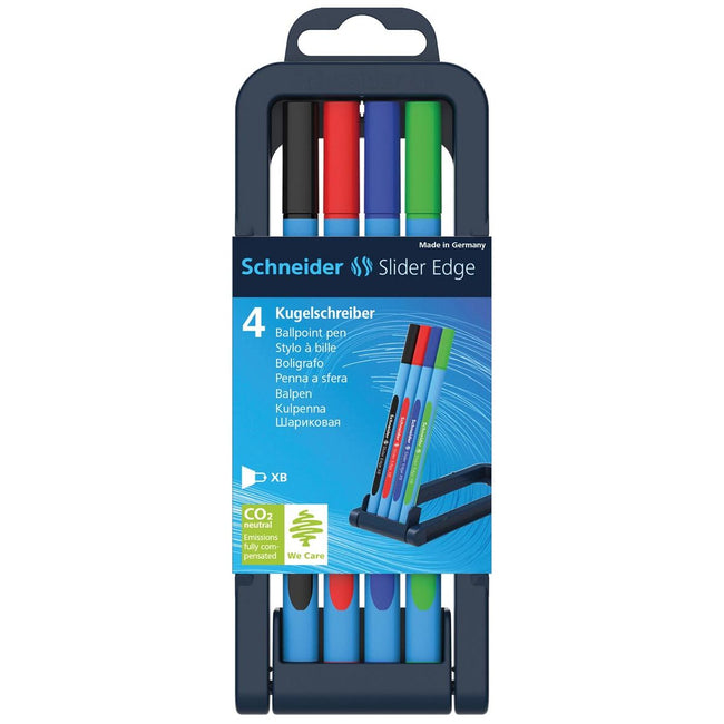 Schneider -  balpen Slider Edge, extra breed, geassorteerde kleuren, opstelbare doos van 4 stuks