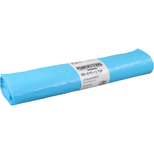 PowerSterko - Sac poubelle | PEBD recyclé | 90x110cm | T30 | bleu | 250 pièces