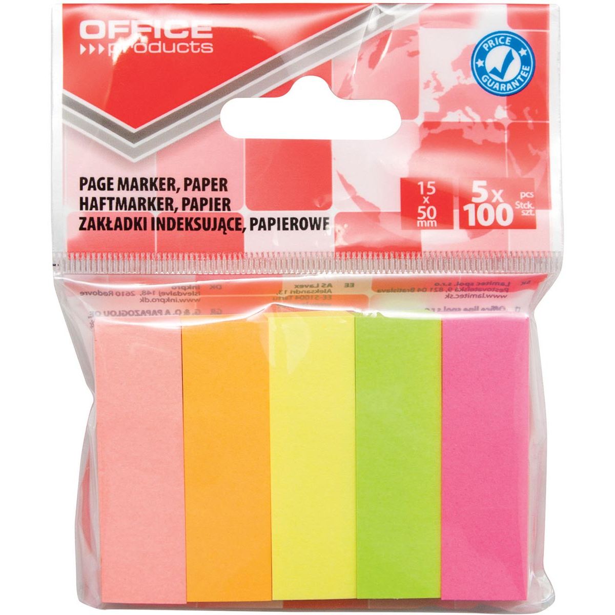 OFFICE products -   index, 15 x 50 mm, ophangzakje van 5 x 100 tabs, geassorteerde kleuren