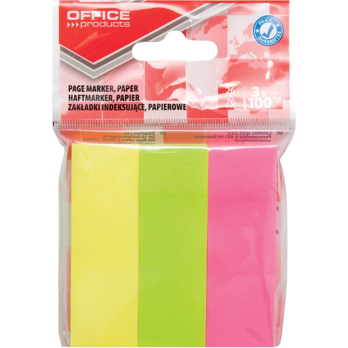 OFFICE products -   index, ft 26 x 76 mm, ophangzakje van 3 x 100 tabs, geassorteerde kleuren