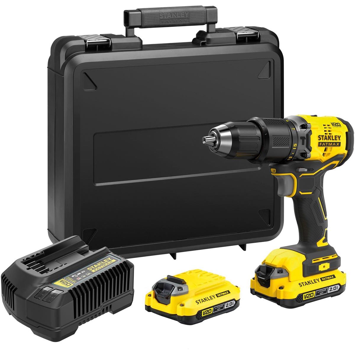 Stanley - Perceuse à percussion FatMax sans balais en coffret, 18 V, 2 x 2,0 AH