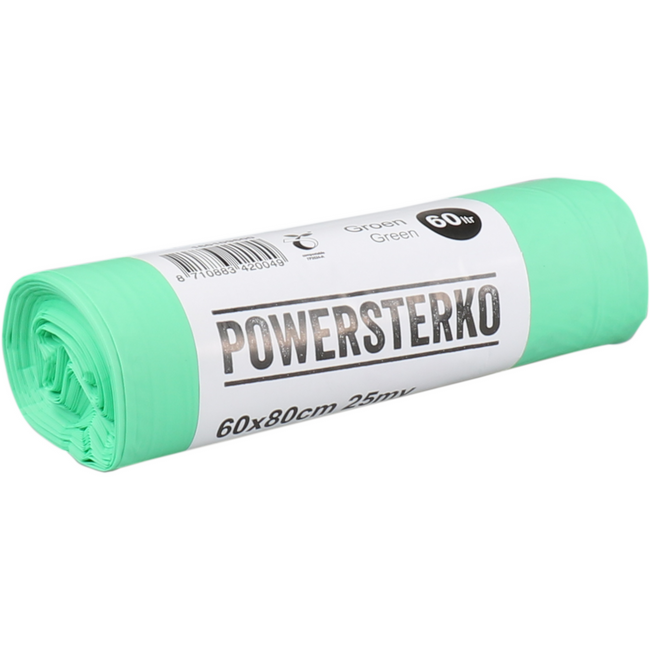 PowerSterko - Afvalzak | Bioplastic o.b.v. Zetmeelblend | 60l | 60x80cm | 25my | groen | 24 rol