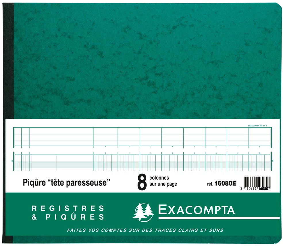 Exacompta - Register, ft 27 x 32 cm, 8 Spalten auf 1 Seite, 28 Zeilen, 80 Seiten
