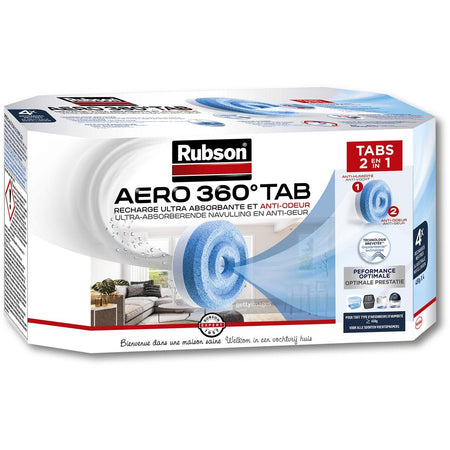 Rubson -  navulling voor ontvochtiger AERO 360, doos van 4 tabs van 450 gram, neutraal