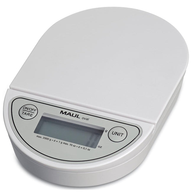 Maul -  postweegschaal Oval, weegt tot 2 kg, gewichtsinterval van 1 gram, incl. batterij, wit