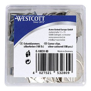 Westcott - Clips d'angle Boîte de couleur en aluminium en aluminium de 100 pièces