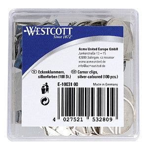 Westcott - Hoekclips aluminium zilverkleurig doos à 100 stuks