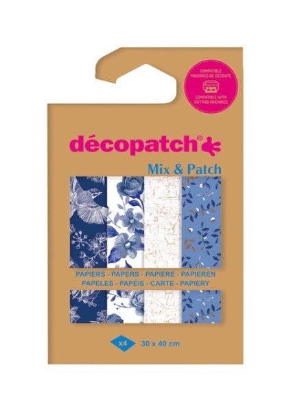 Décopatch - Hobby Paper Décopatch 30x40cm Set sur 4 feuilles thème nuances de bleu