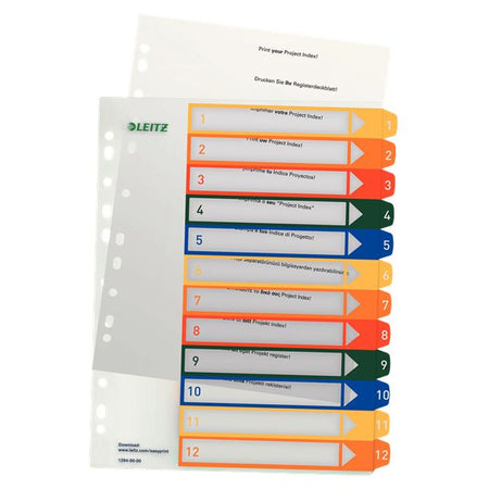 Leitz - Onglet WOW A4+ 11 trous 1-12 PP assortis