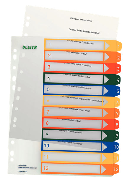 Leitz - Onglet WOW A4+ 11 trous 1-12 PP assortis