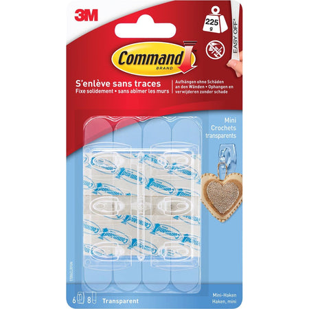 Command - Crochet mini avec bande de montage transparente 6 pièces