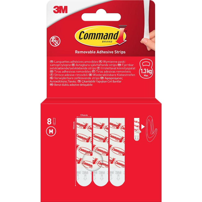 Command - bandes adhésives, moyennes, blanches, blister de 8 pièces
