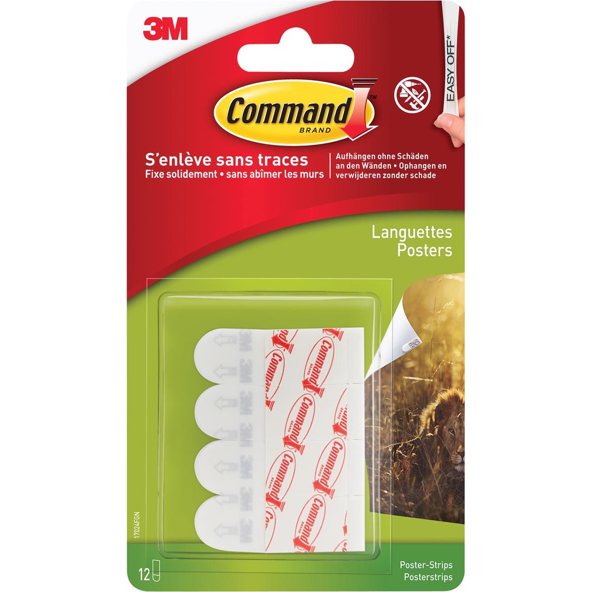 Command - posterstrip, small, draagvermogen 225 gram, wit, blister van 12 stuks