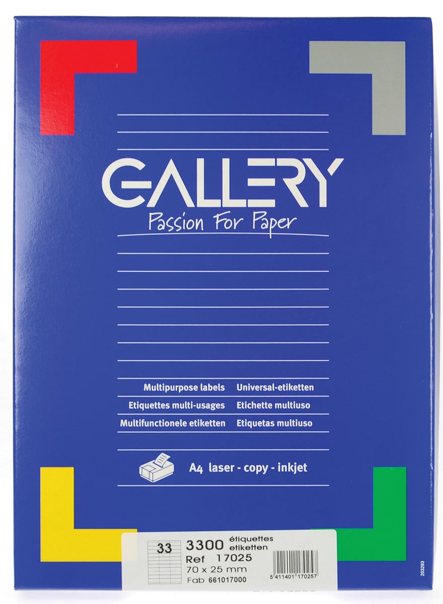Gallery -   witte etiketten ft 70 x 25 mm (b x h), rechte hoeken, doos van 3.300 etiketten
