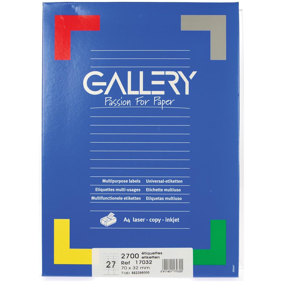 Gallery - Gallery witte etiketten ft 70 x 32 mm (b x h), rechte hoeken, doos van 2.700 etiketten