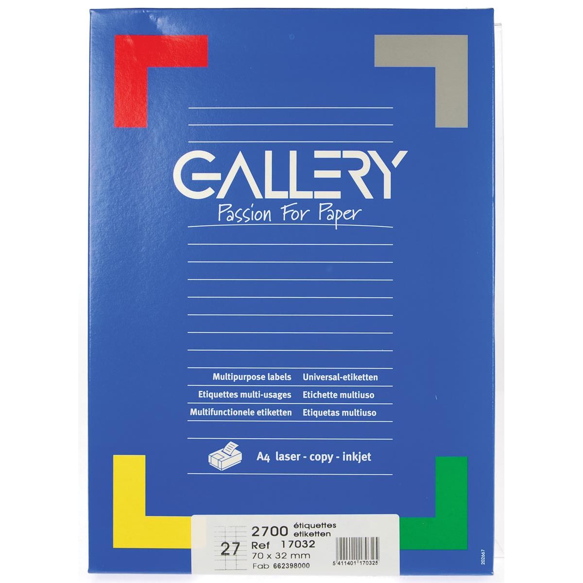 Galerie – weiße Etiketten, 70 x 32 mm (B x H), rechtwinklig, Karton mit 2.700 Etiketten